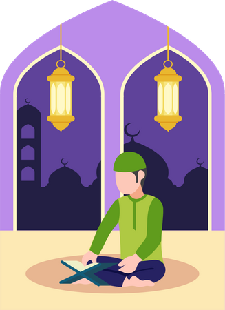 Islamic man reading Quran  Illustration