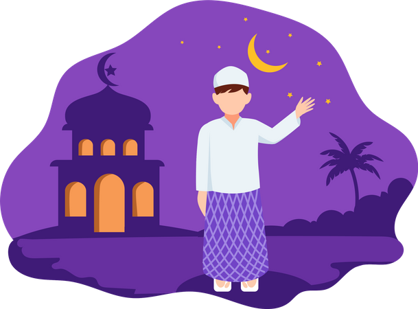 Islamic man standing while waving hand  Illustration