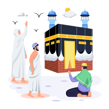 Islamic man visits Hajj Pilgrimage  Illustration