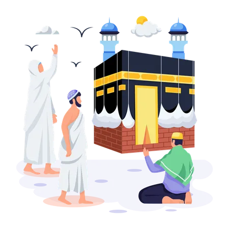 Islamic man visits Hajj Pilgrimage  Illustration