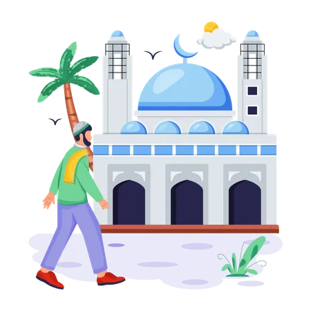 Modern Flat Illustration Of Mosque Visit Illustration