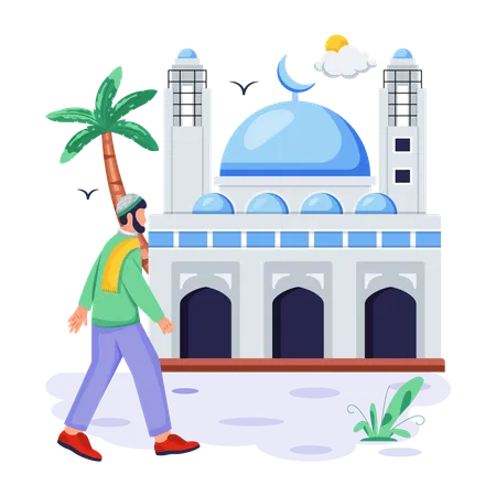 Islamic man visits in mosque  Illustration