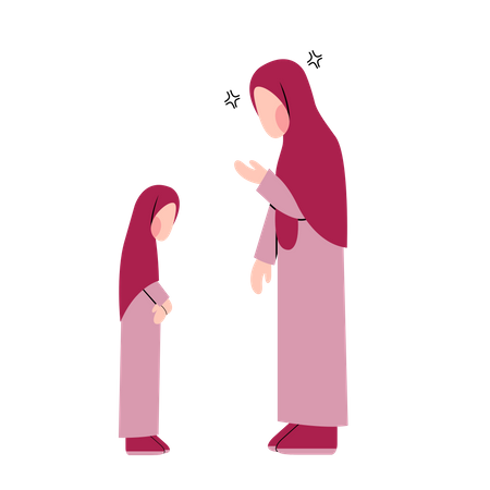 Islamic mom scolding daughter  Illustration