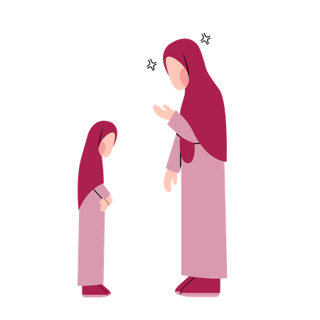 Islamic mom scolding daughter  Illustration