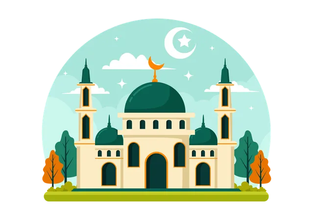 Islamic Social Center Vector Illustration Featuring Mosques Educational Institutions For Islamic Studies And Development In Flat Cartoon Background Illustration