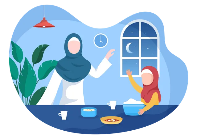 Islamic mother and girl  Illustration