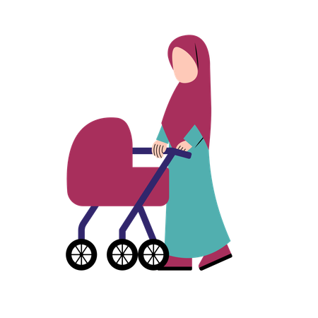 Islamic Mother With Baby Stroller  일러스트레이션