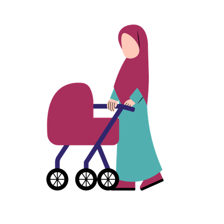 Islamic Mother With Baby Stroller  Illustration