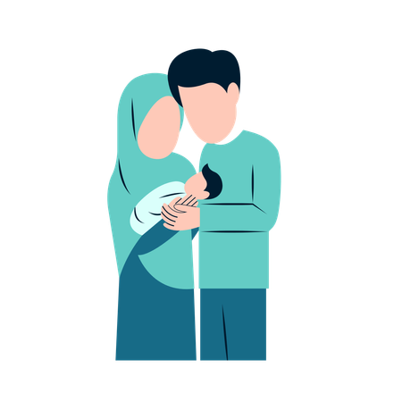 Islamic Parents holding Baby  イラスト