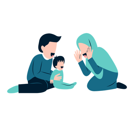 Islamic Parents Playing With Kid  Illustration