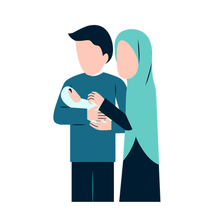 Islamic Parents With Newborn Baby  Illustration