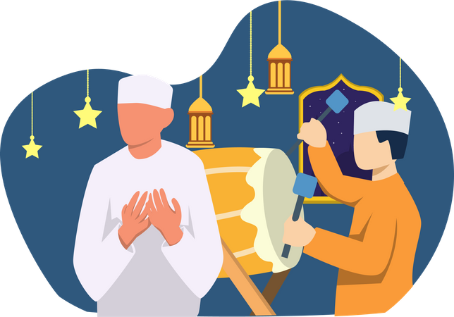 Islamic people playing bedug  Illustration