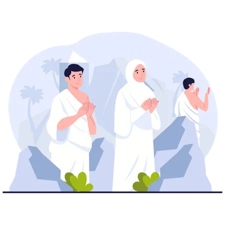 Islamic people Praying in Arafat  Illustration