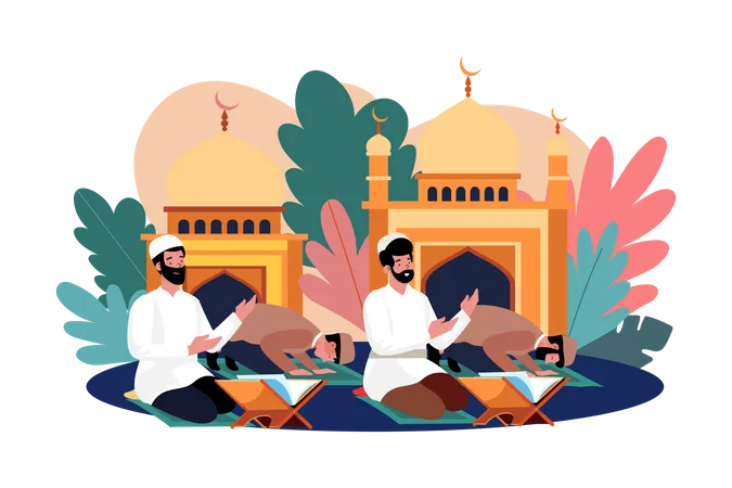Islamic people reading quran Illustration