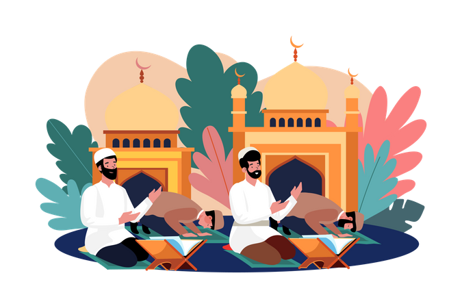 Islamic people reading quran  Illustration