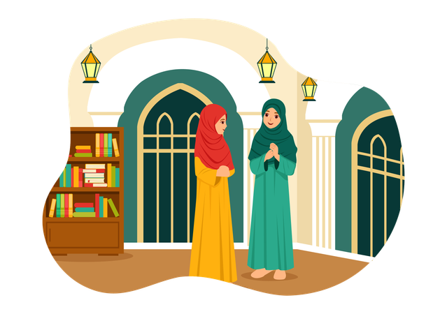 Islamic people talking in Mosque  イラスト