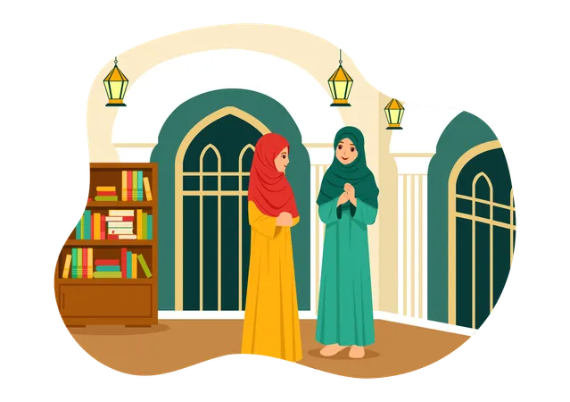 Islamic people talking in Mosque  イラスト