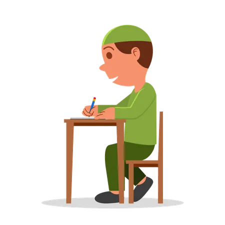 Islamic School Boy doing homework  Illustration