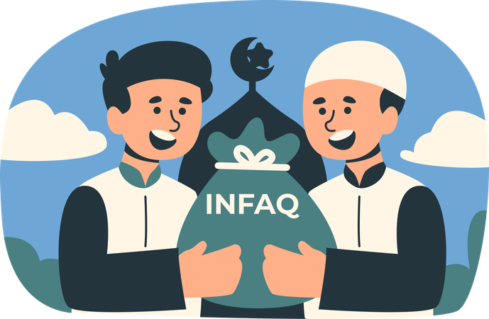 Islamic Two Men Holding Donation Infaq  Illustration