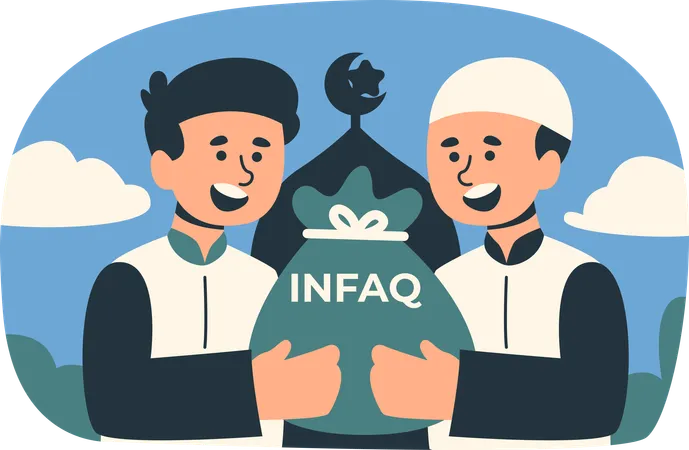 Islamic Two Men Holding Donation Infaq  Illustration