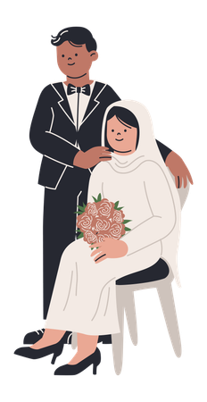 イスラム教の結婚式のカップル  イラスト