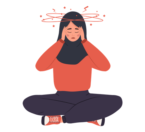 Islamic woman feeling headache due to anemia  Illustration