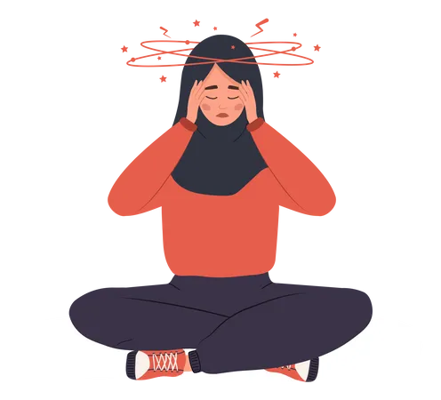 Islamic woman feeling headache due to anemia  Illustration