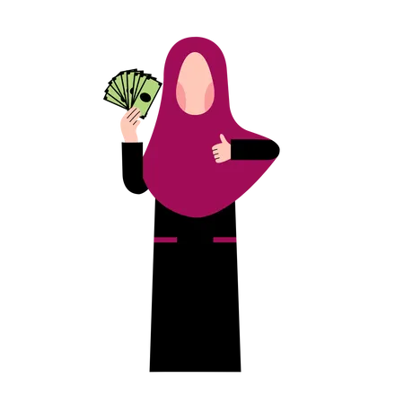 Islamic Woman Holding Money  Illustration