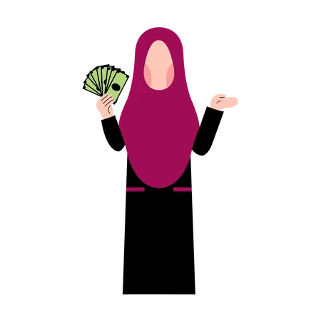 Islamic Woman Holding Money  Illustration