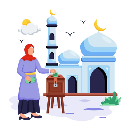 Islamic woman is doing muslim Charity  イラスト