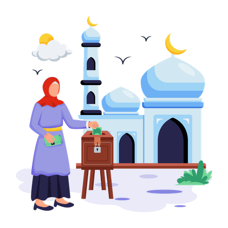 Islamic woman is doing muslim Charity  Illustration