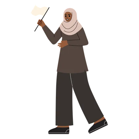 Islamic woman is holding flag  Illustration