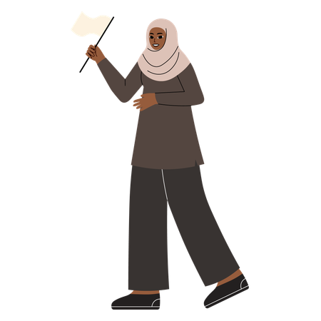 Islamic woman is holding flag  Illustration