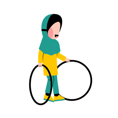 Islamic woman playing with hula hoop  Illustration