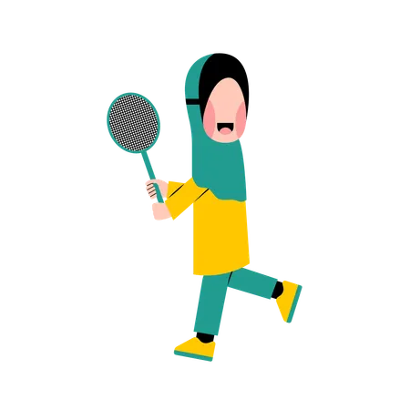 Islamic woman plays badminton  Illustration