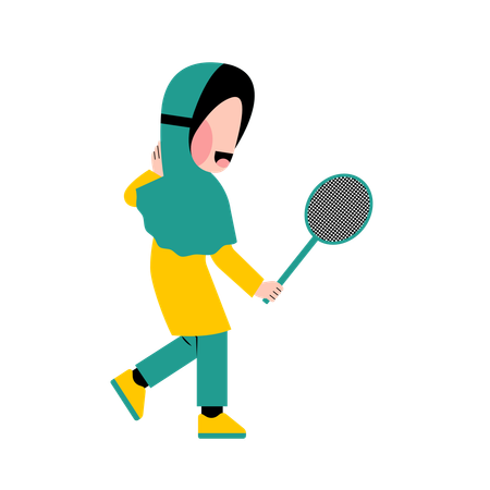 Islamic woman plays badminton  Illustration