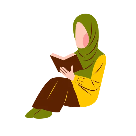 Islamic Woman Reading Book  Illustration