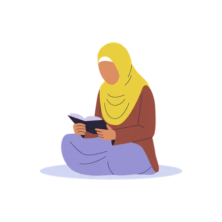 Islamic Woman Reading The Quran Illustration