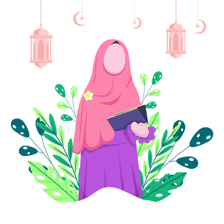 Islamic woman reading Quran  Illustration