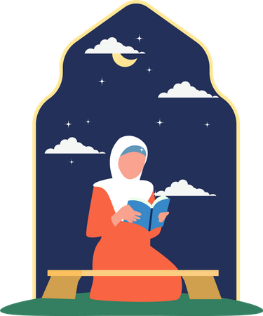Islamic woman reading Quran Illustration