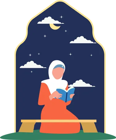 Islamic woman reading Quran Illustration