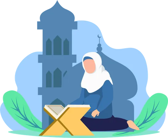 Islamic woman reading Quran  Illustration