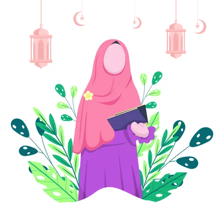 Islamic woman reading Quran  Illustration