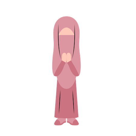 Islamic Woman With Eid Greeting Gesture  Illustration