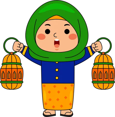 Islamic woman with lantern  Illustration