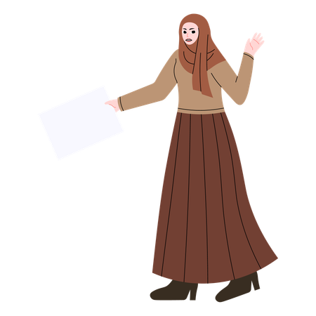 Islamic Women Activist 1 holding a papper  Illustration