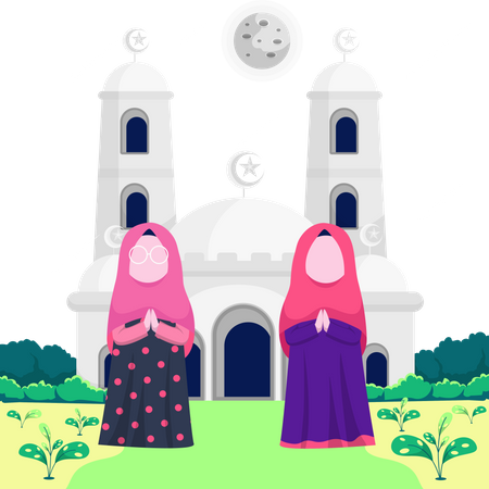 Islamic women praying at a mosque Illustration