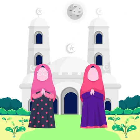 Islamic women praying at a mosque  Illustration