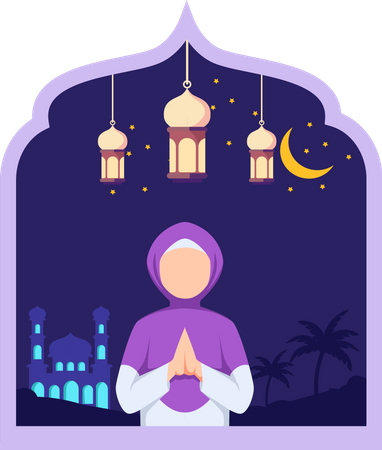 Islamisches Mädchen in Gebetshaltung  Illustration