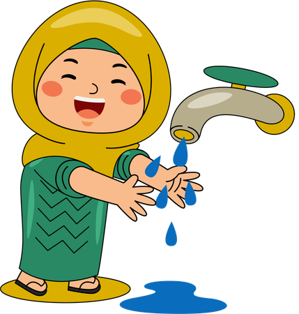 Islamisches Mädchen beim Händewaschen  Illustration